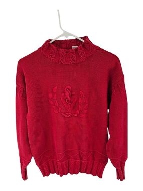 Vintage Cape Isle Knitters Size S Red Anchor Crest Sweater